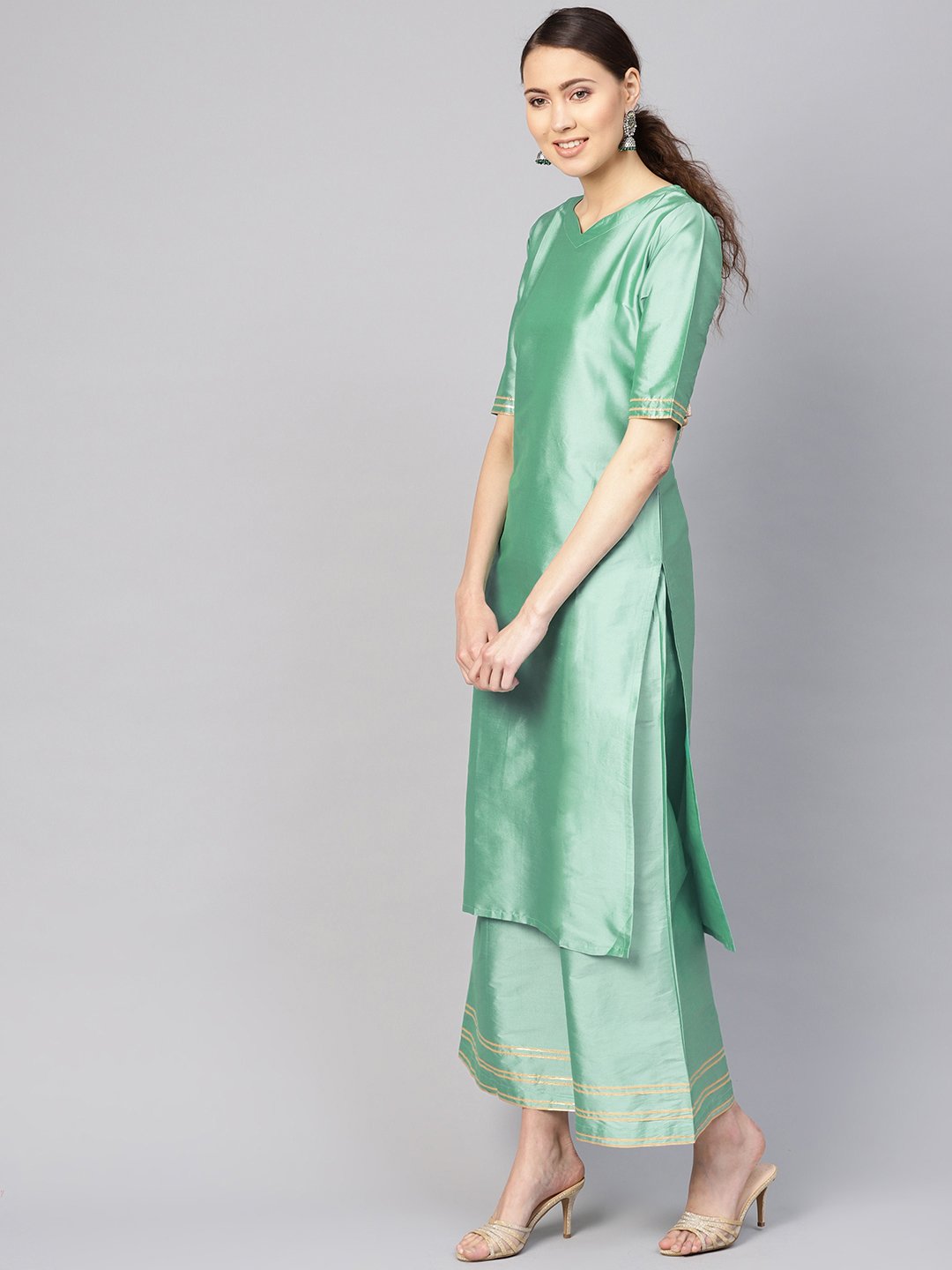 Women Sea Green & Maroon Solid Kurta with Palazzos & Dupatta | NOZ2TOZ - Made In INDIA.