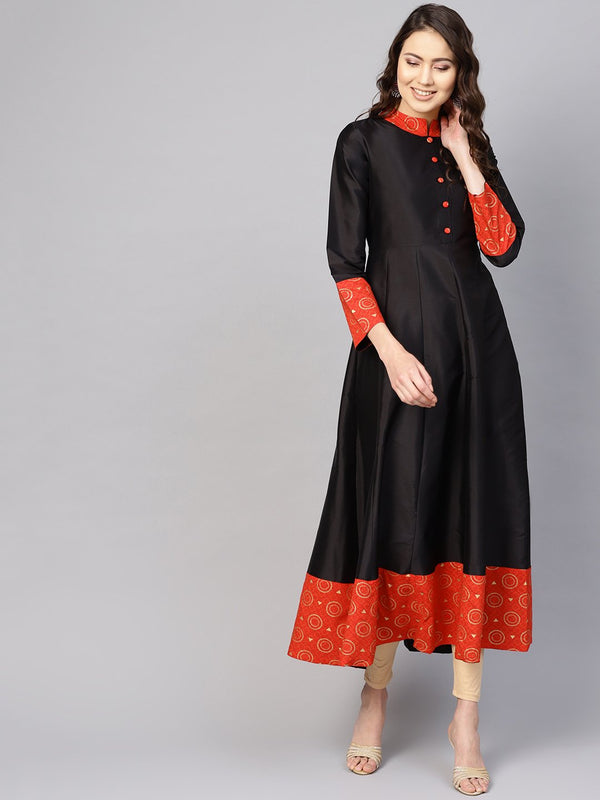 Women Black & Red Solid Midi Fit and Flare Dress | NOZ2TOZ - Made In INDIA.