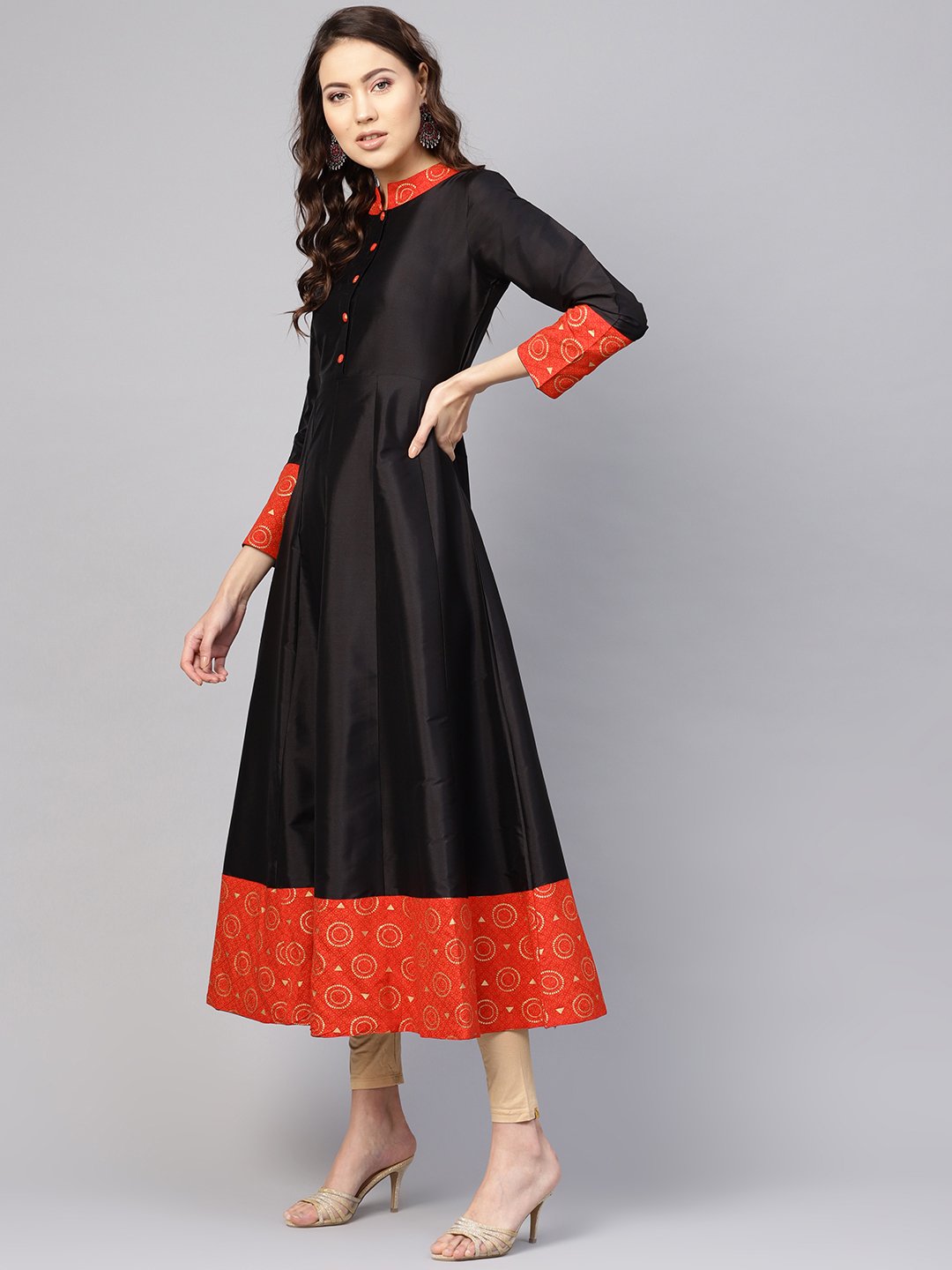 Women Black & Red Solid Midi Fit and Flare Dress | NOZ2TOZ - Made In INDIA.