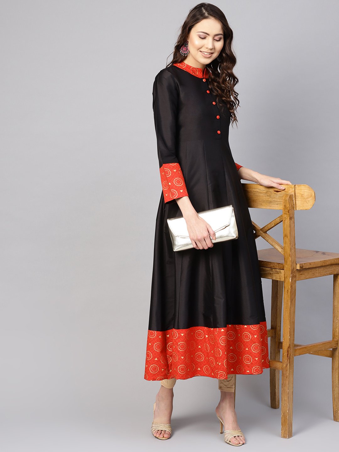 Women Black & Red Solid Midi Fit and Flare Dress | NOZ2TOZ - Made In INDIA.