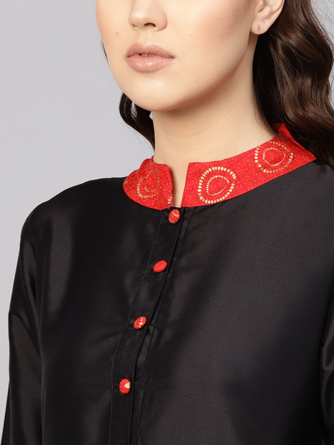 Women Black & Red Solid Midi Fit and Flare Dress | NOZ2TOZ - Made In INDIA.