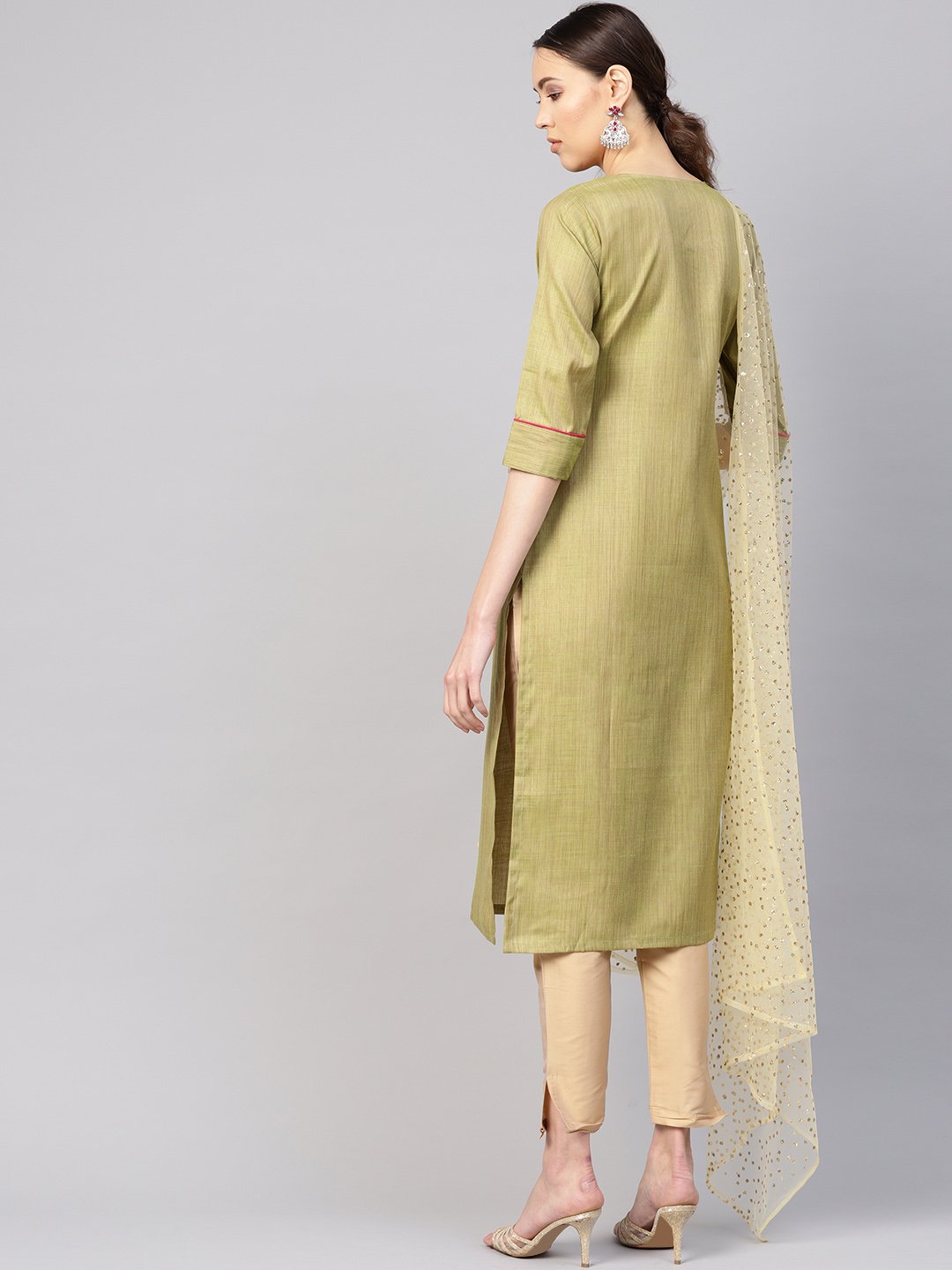 Women Green & Beige Solid Kurta with Trousers & Dupatta | NOZ2TOZ - Made In INDIA.