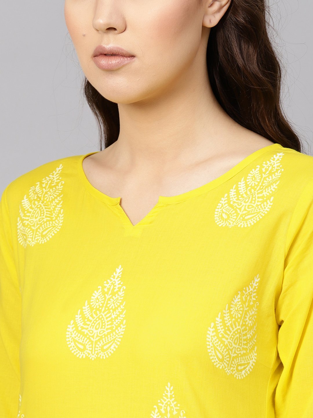 Women Yellow & White Printed Kurta with Palazzos | NOZ2TOZ - Made In INDIA.