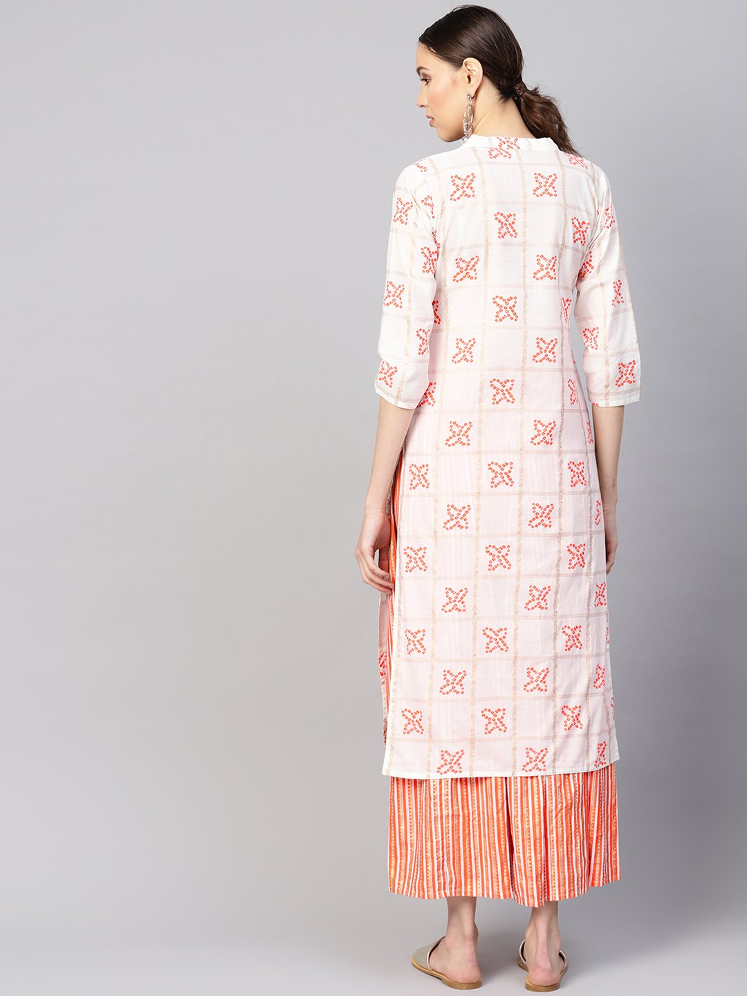 Women White & Orange Printed Kurta with Skirt | NOZ2TOZ - Made In INDIA.