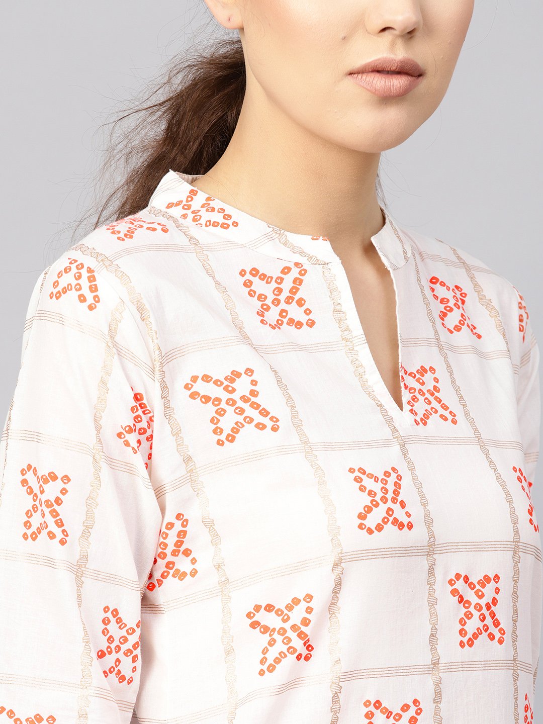 Women White & Orange Printed Kurta with Skirt | NOZ2TOZ - Made In INDIA.