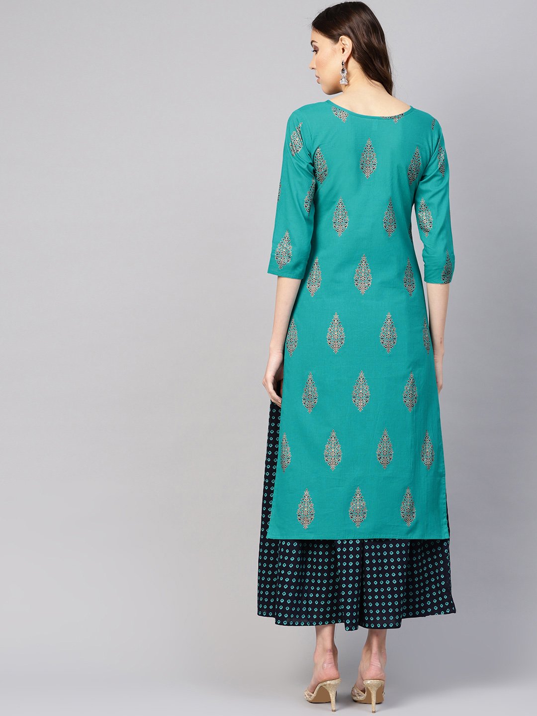 Women Green & Navy Blue Printed Kurta with Skirt | NOZ2TOZ - Made In INDIA.