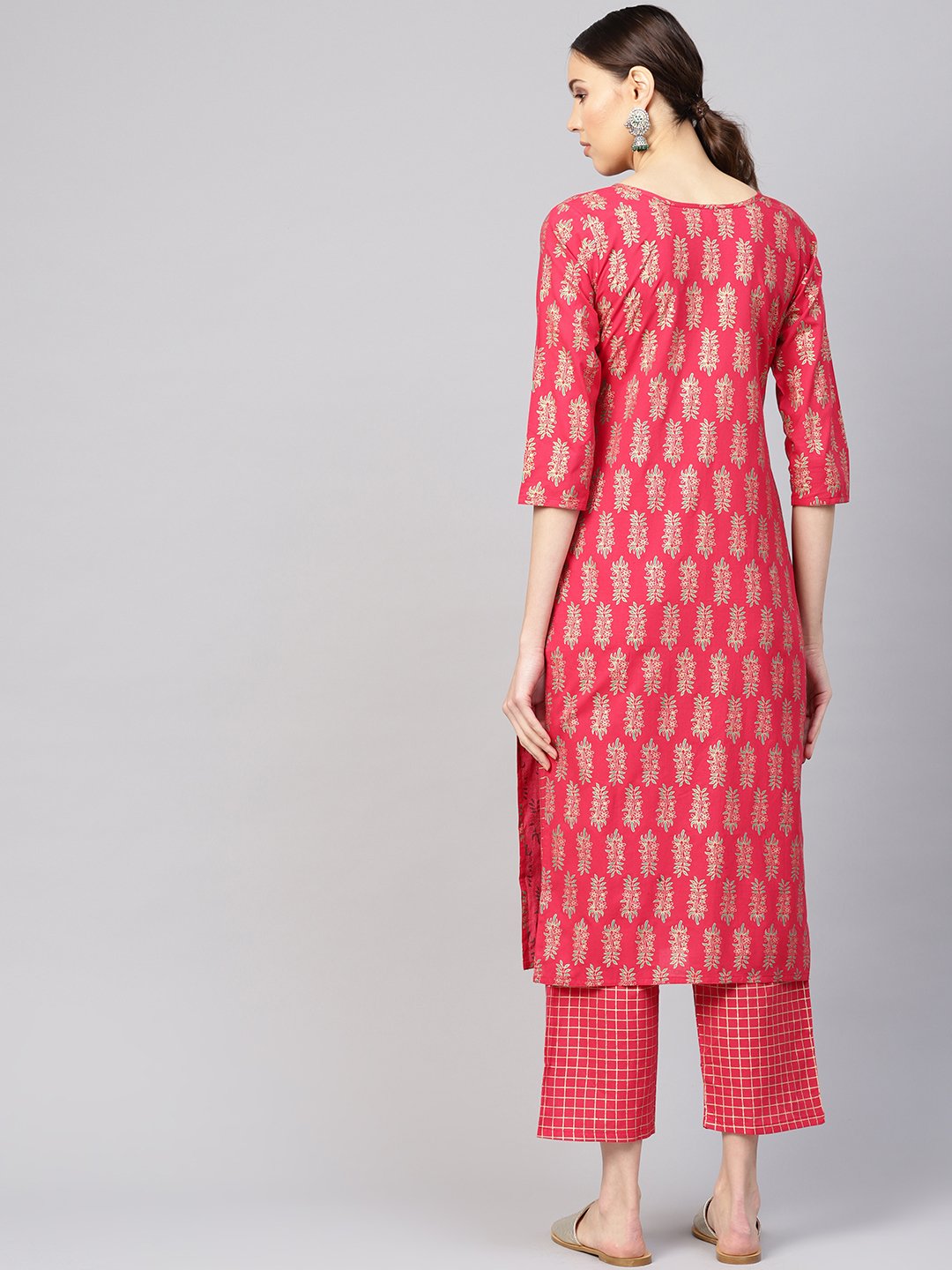 Women Red & Golden Printed Kurta with Trousers | NOZ2TOZ - Made In INDIA.