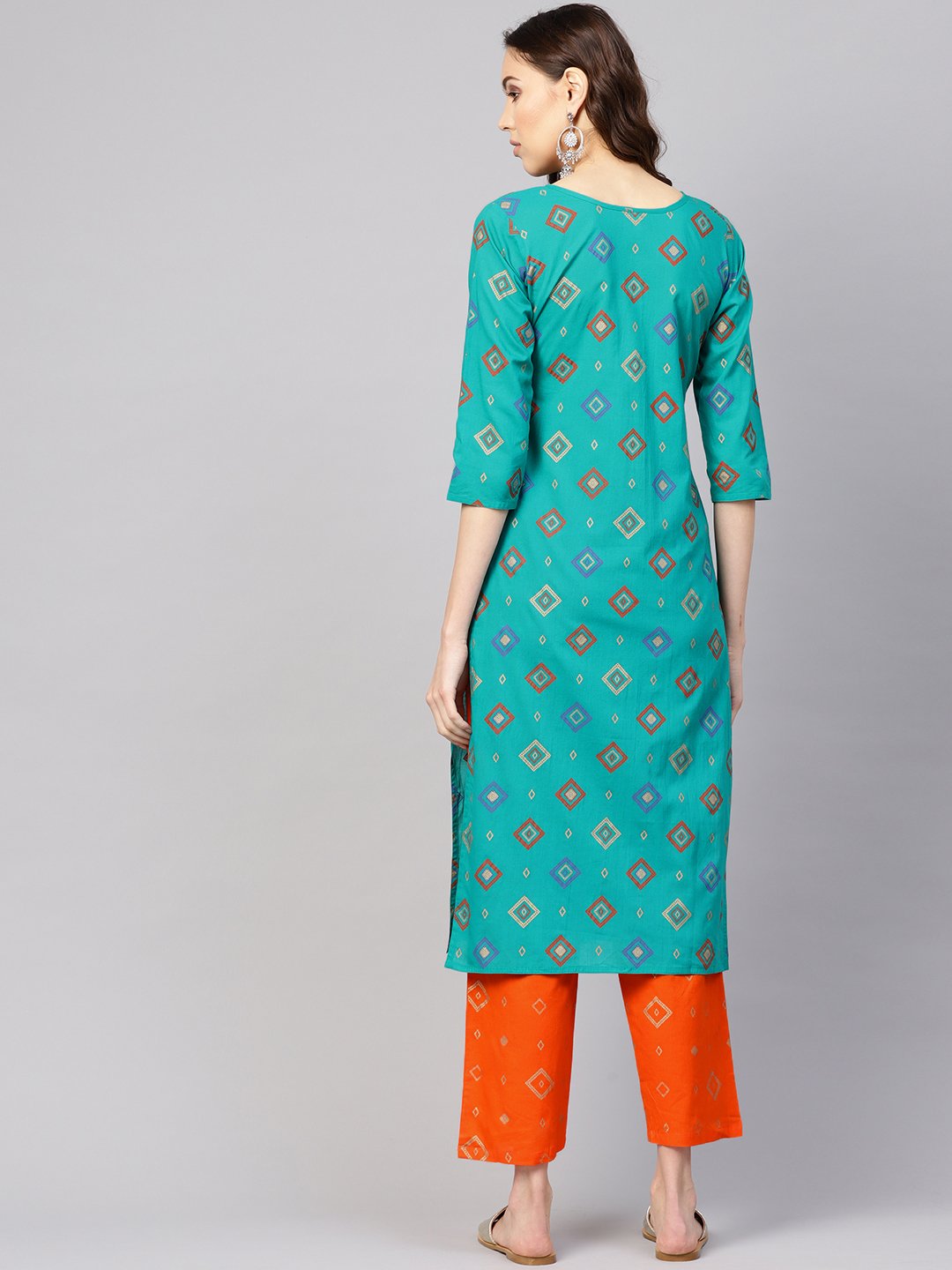 Women Green & Orange Printed Kurta with Palazzos | NOZ2TOZ - Made In INDIA.