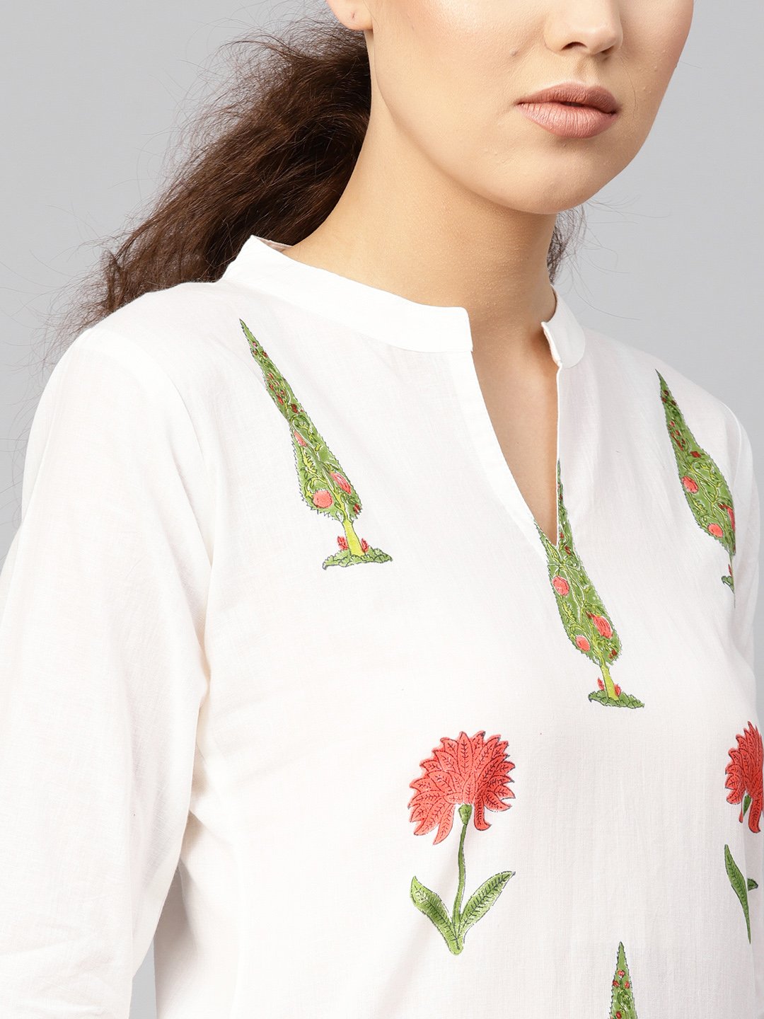 Women White & Green Printed Kurta with Palazzos | NOZ2TOZ - Made In INDIA.