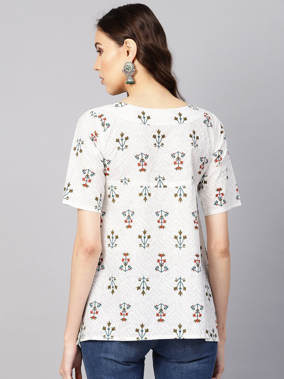 Women Off-White & Green Printed Empire Top | NOZ2TOZ - Made In INDIA.