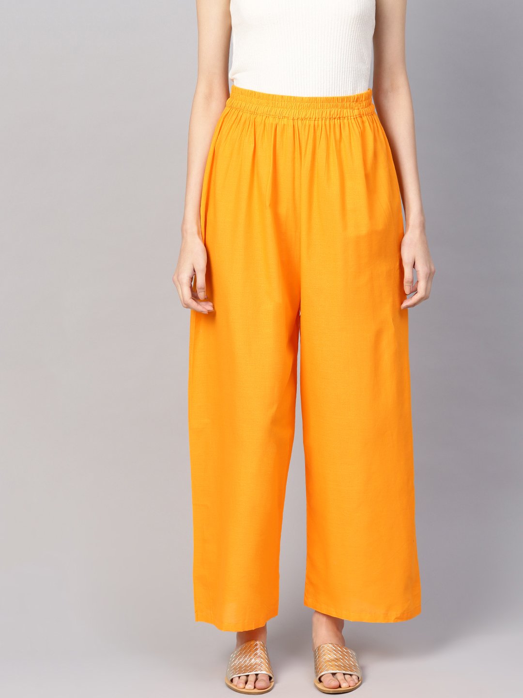 Women Orange Solid Wide Leg Palazzos | NOZ2TOZ - Made In INDIA.