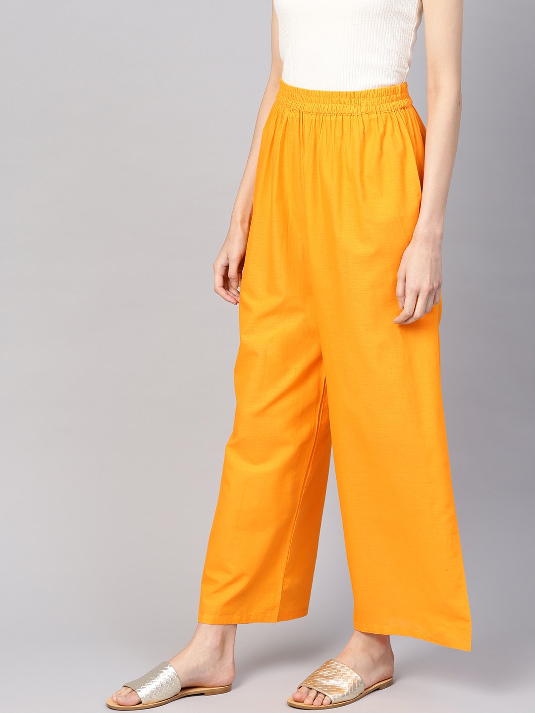 Women Orange Solid Wide Leg Palazzos | NOZ2TOZ - Made In INDIA.