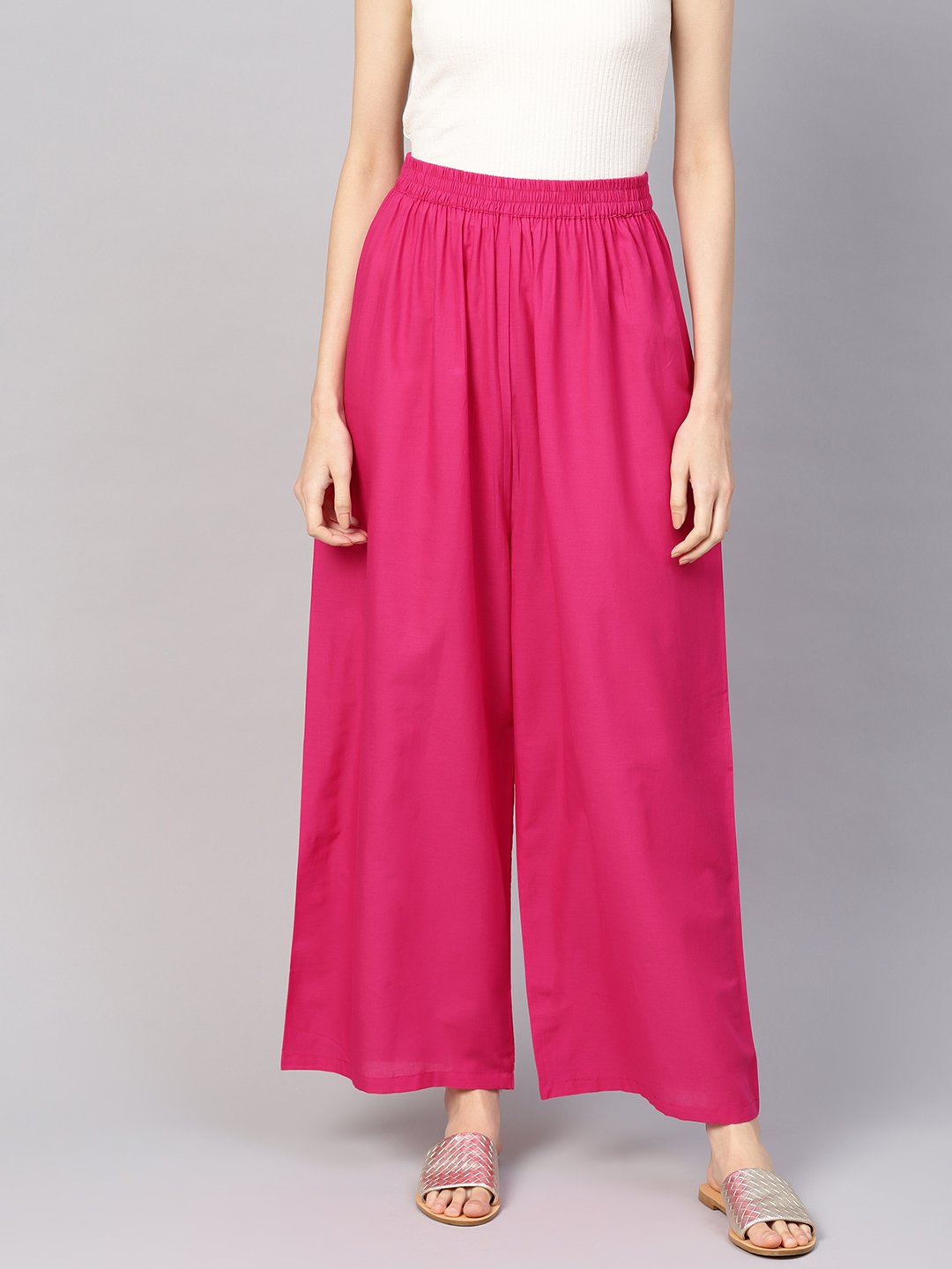 Women Fuchsia Pink Solid Wide Leg Palazzos | NOZ2TOZ - Made In INDIA.