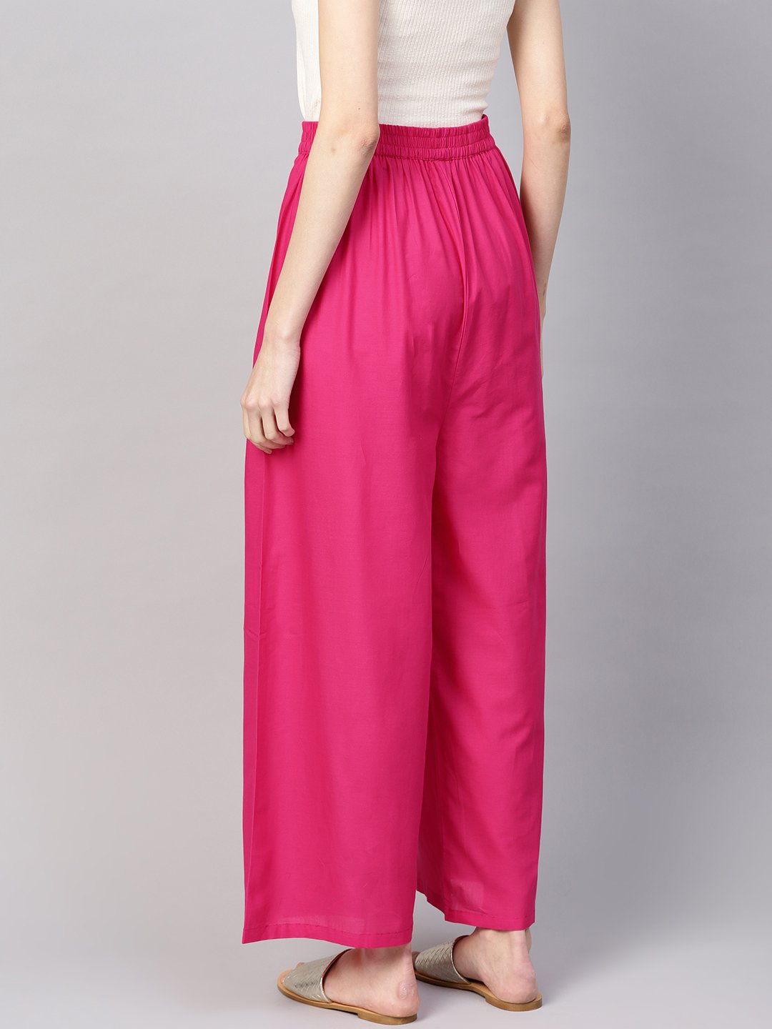 Women Fuchsia Pink Solid Wide Leg Palazzos | NOZ2TOZ - Made In INDIA.