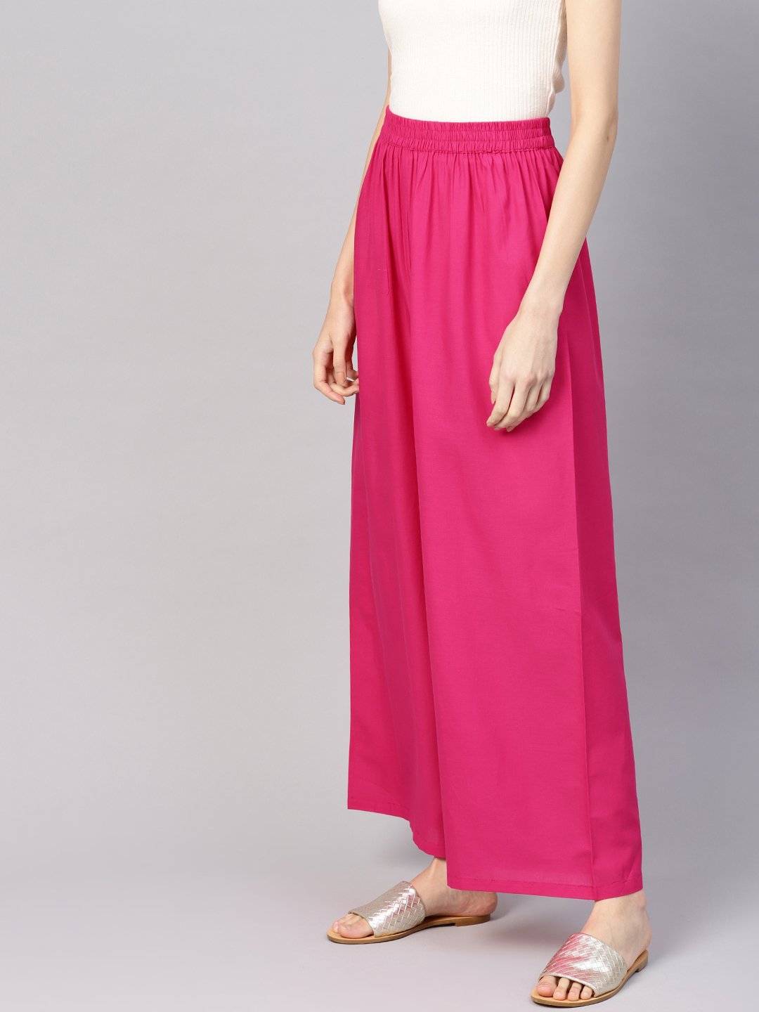 Women Fuchsia Pink Solid Wide Leg Palazzos | NOZ2TOZ - Made In INDIA.