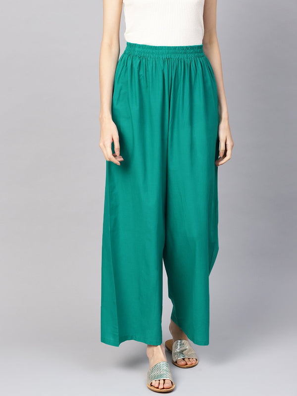 Women Green Solid Wide Leg Palazzos | NOZ2TOZ - Made In INDIA.