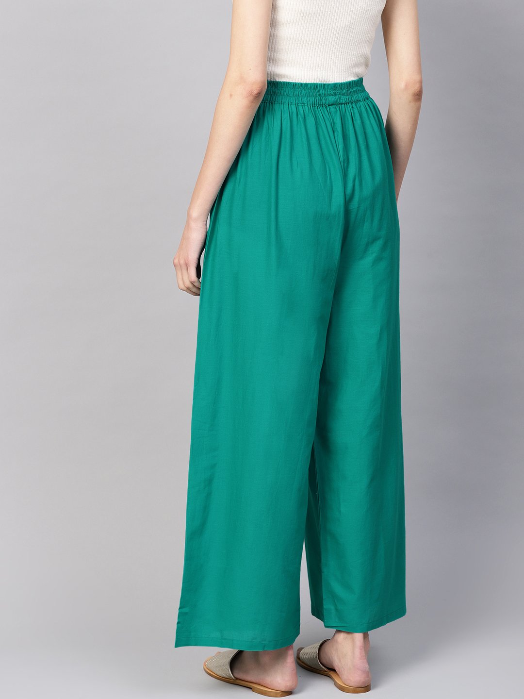 Women Green Solid Wide Leg Palazzos | NOZ2TOZ - Made In INDIA.