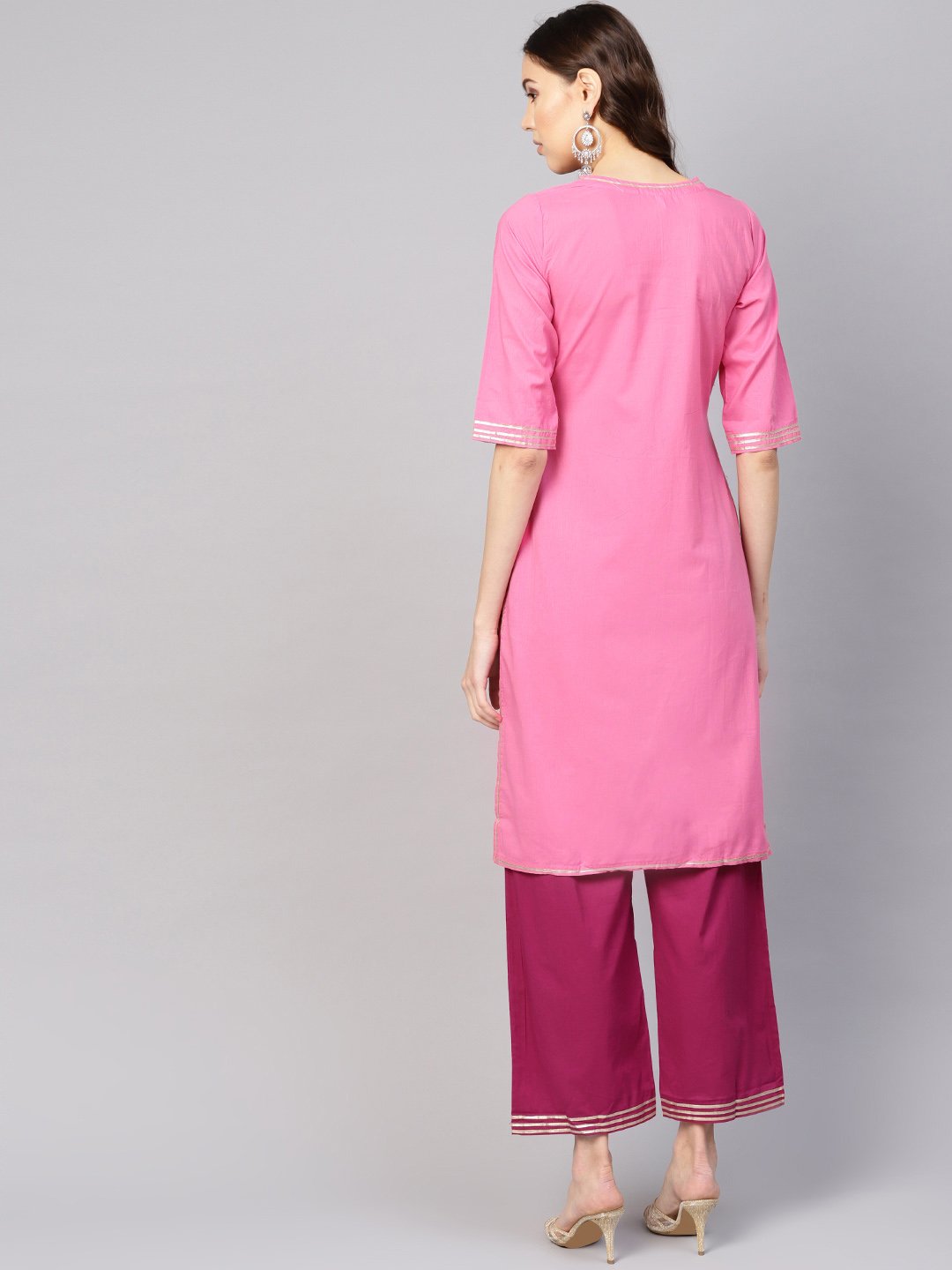 Women Pink Solid Kurta with Palazzos | NOZ2TOZ - Made In INDIA.