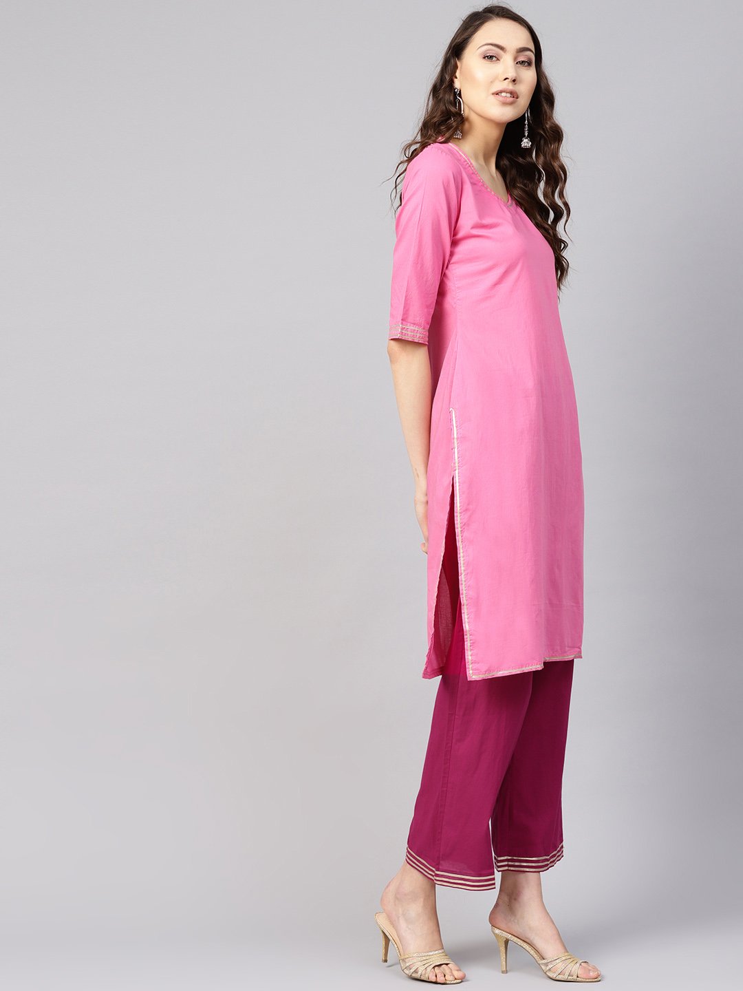 Women Pink Solid Kurta with Palazzos | NOZ2TOZ - Made In INDIA.