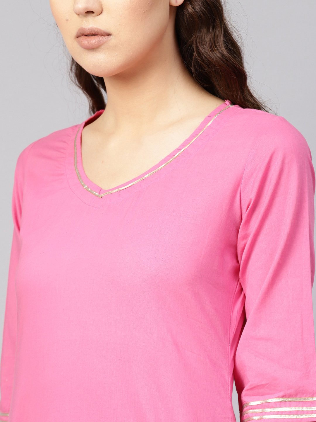 Women Pink Solid Kurta with Palazzos | NOZ2TOZ - Made In INDIA.