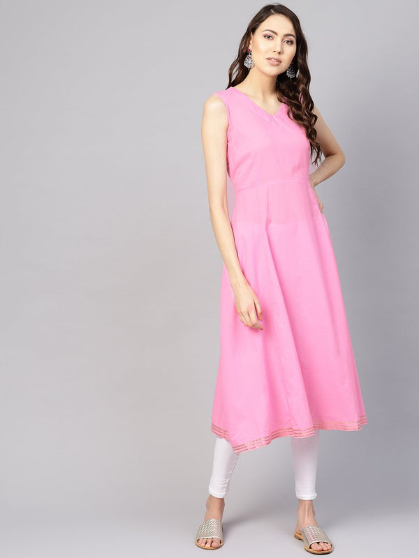 Women Pink Solid A-Line Kurta | NOZ2TOZ - Made In INDIA.