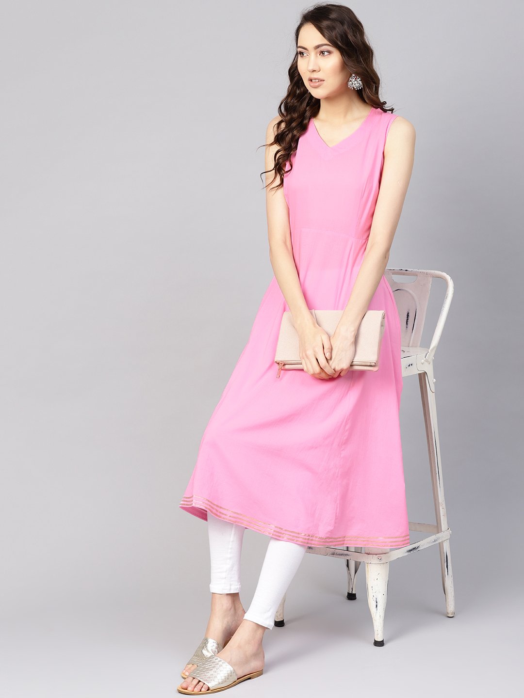 Women Pink Solid A-Line Kurta | NOZ2TOZ - Made In INDIA.