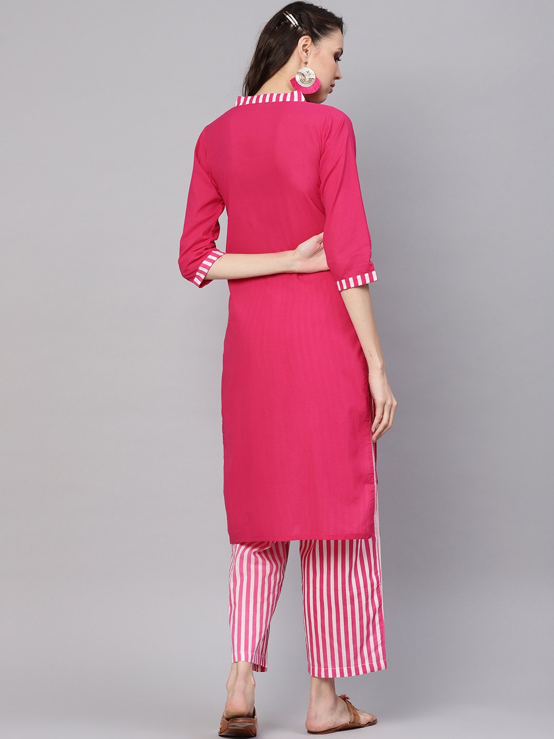 Women Pink & White Solid Kurta with Palazzos | NOZ2TOZ - Made In INDIA.