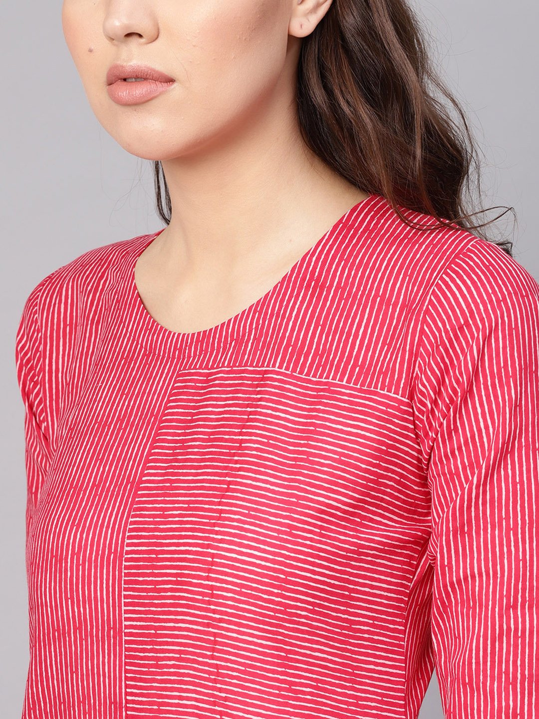 Women Red & White Striped Kurta with Trousers | NOZ2TOZ - Made In INDIA.