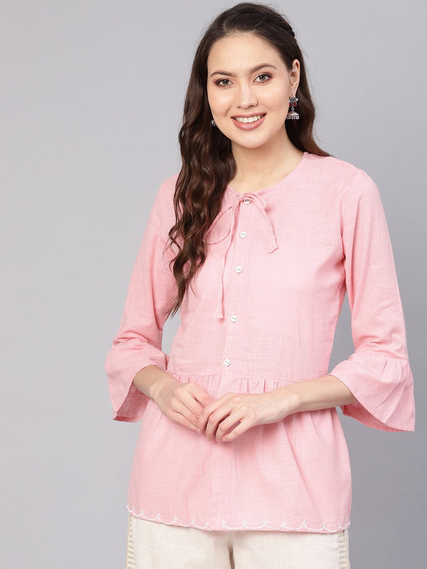 Women Pink Solid A-Line Tunic | NOZ2TOZ - Made In INDIA.