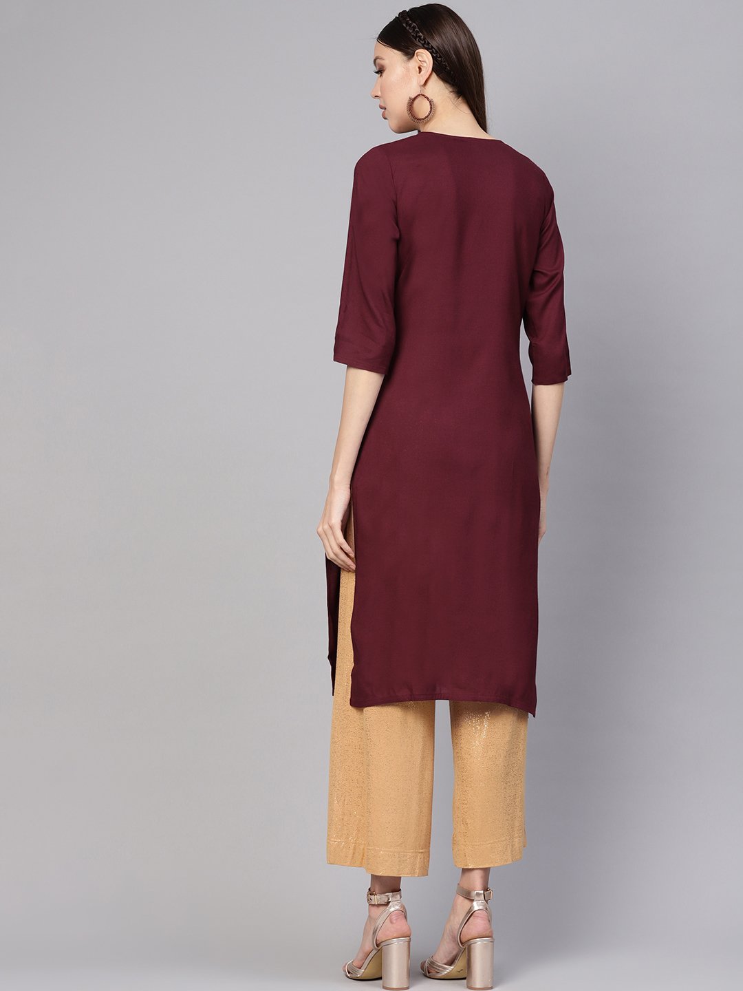 Women Burgundy Yoke Design Straight Kurta | NOZ2TOZ - Made In INDIA.