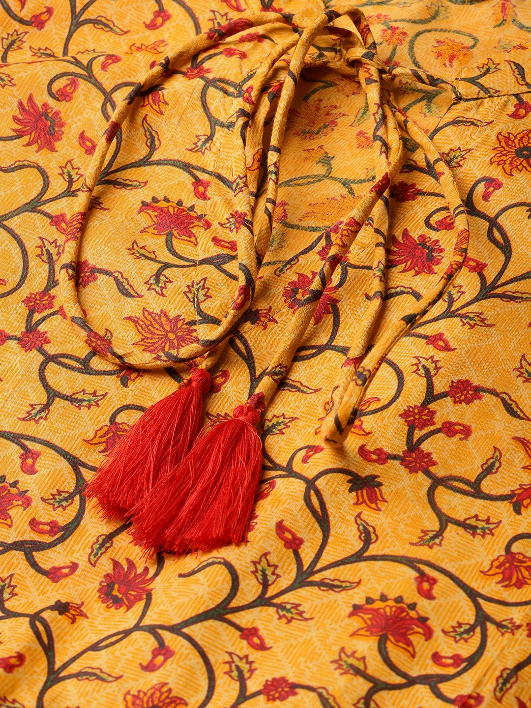 Women Mustard Yellow & Red Printed A-Line Dress | NOZ2TOZ - Made In INDIA.