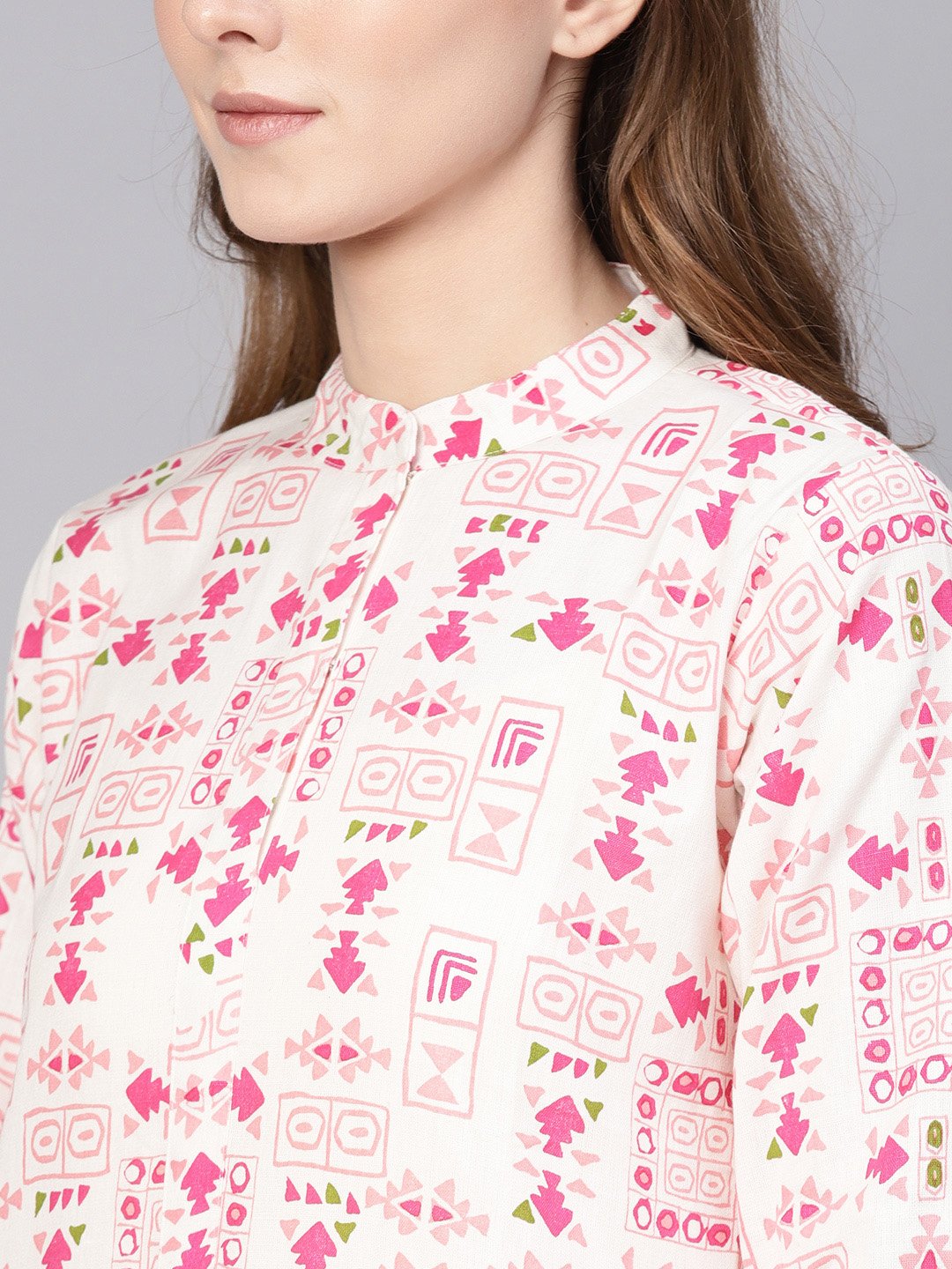 Women White & Pink Printed Straight Kurta | NOZ2TOZ - Made In INDIA.