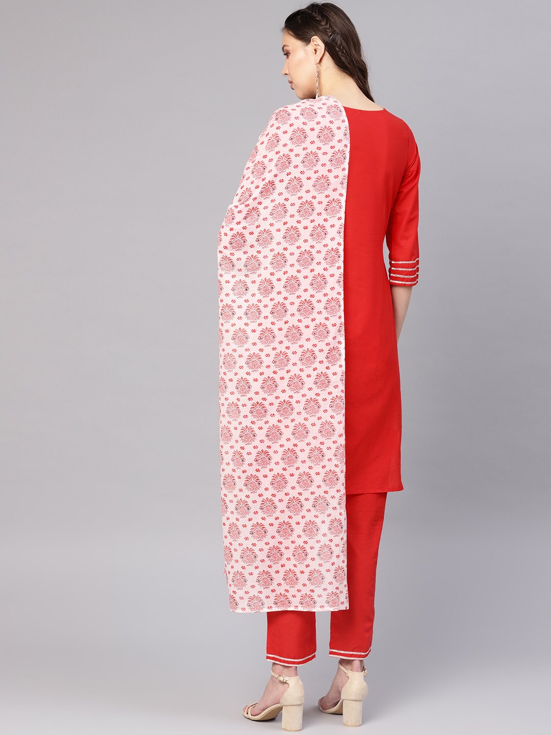 Women Red & Off-White Solid Kurta with Palazzos & Dupatta | NOZ2TOZ - Made In INDIA.