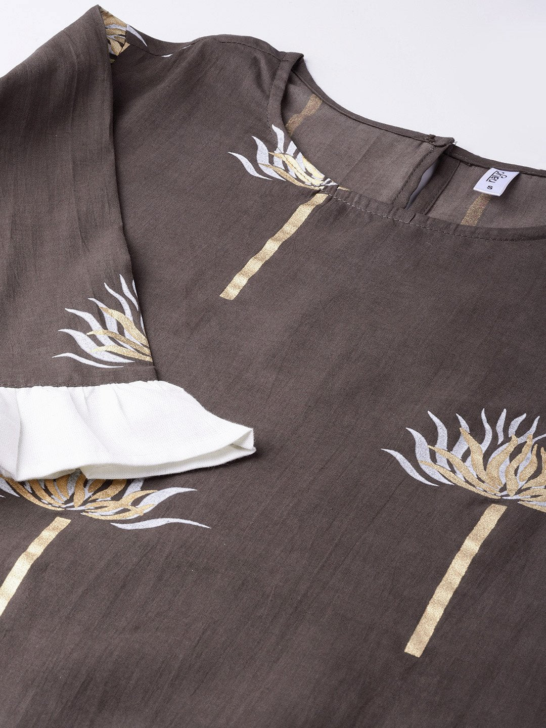 Women Taupe & Off-White Printed Kurta with Palazzos | NOZ2TOZ - Made In INDIA.