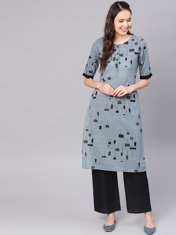 Women Grey & Black Printed Kurta with Palazzos | NOZ2TOZ - Made In INDIA.