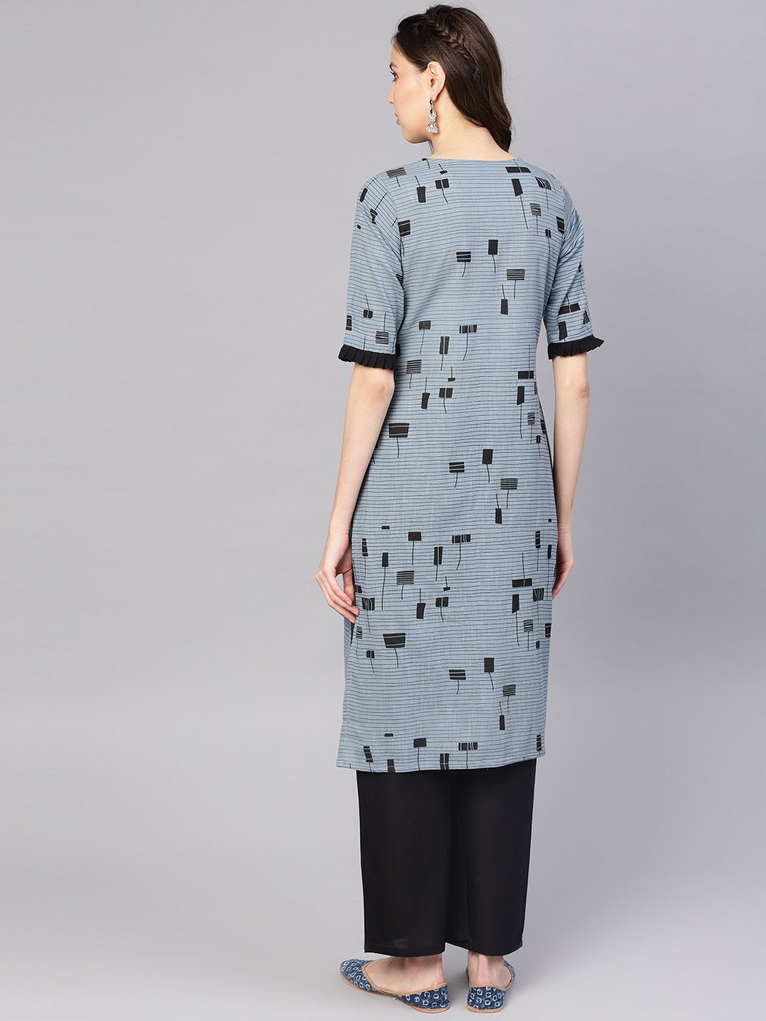 Women Grey & Black Printed Kurta with Palazzos | NOZ2TOZ - Made In INDIA.