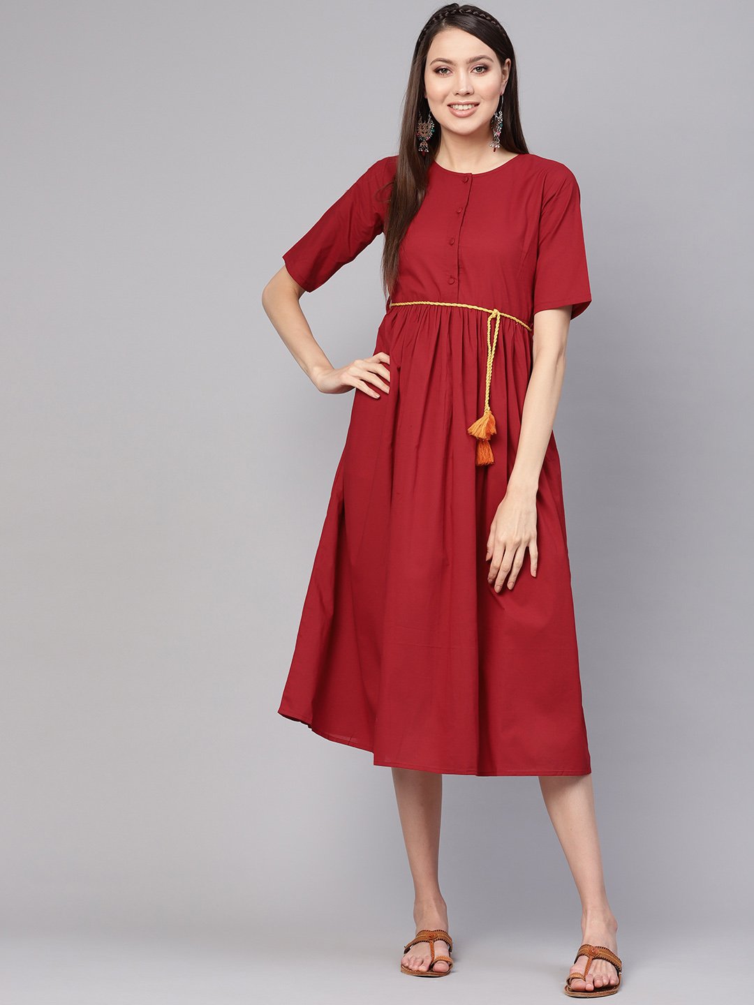 Women Red Solid Maxi Dress | NOZ2TOZ - Made In INDIA.