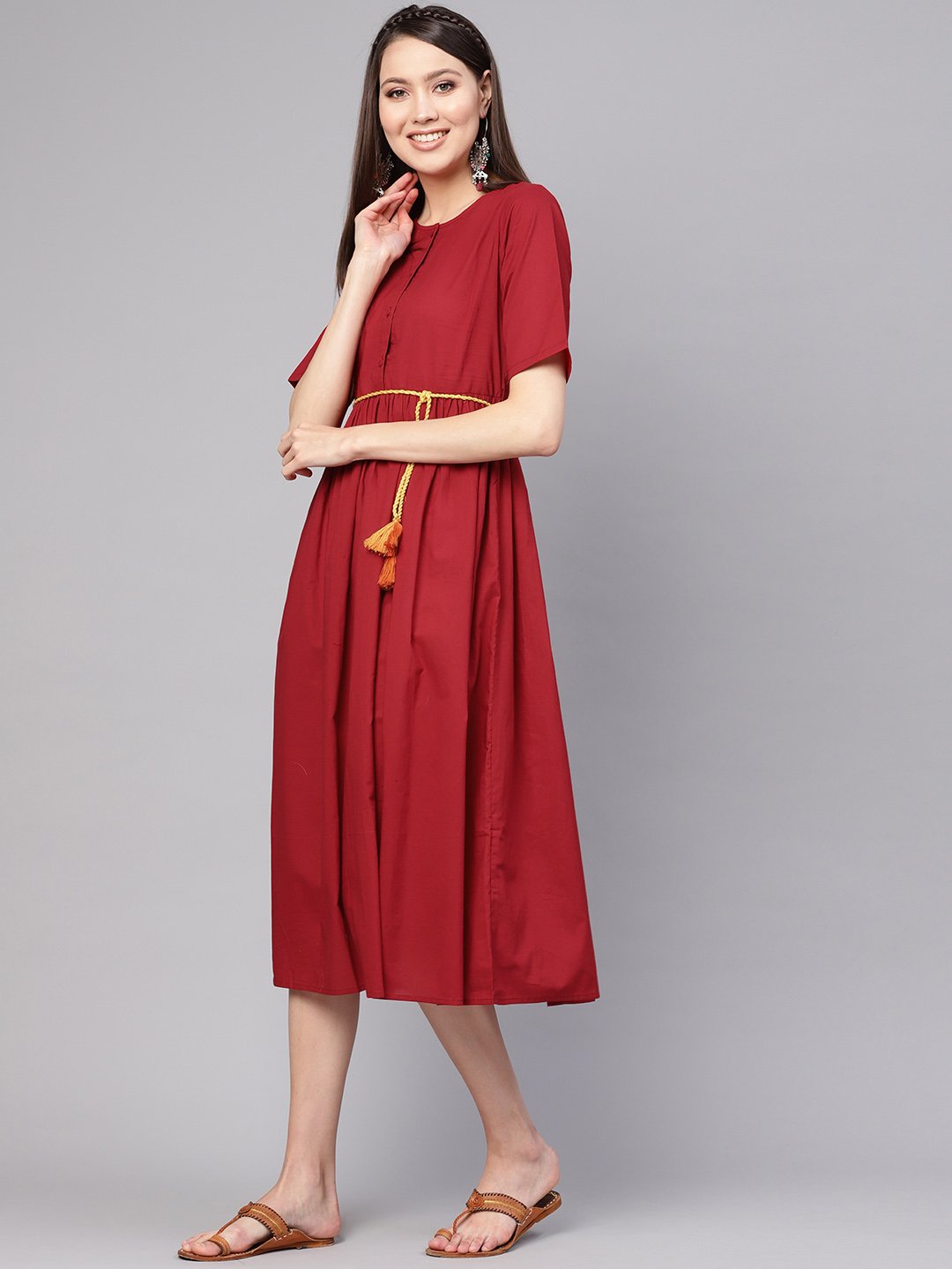 Women Red Solid Maxi Dress | NOZ2TOZ - Made In INDIA.