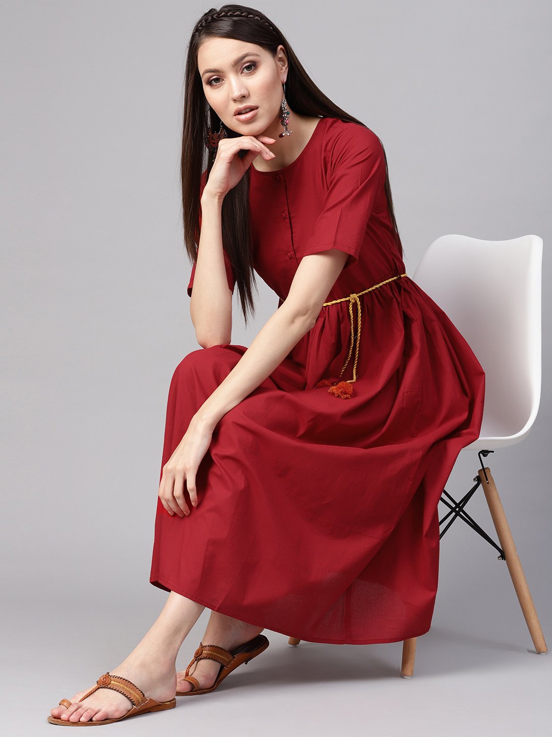 Women Red Solid Maxi Dress | NOZ2TOZ - Made In INDIA.