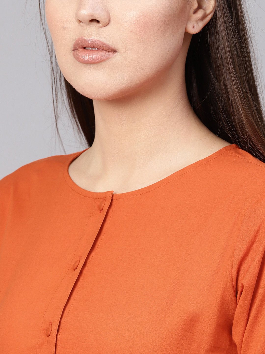 Women Rust Orange Solid A-Line Dress | NOZ2TOZ - Made In INDIA.