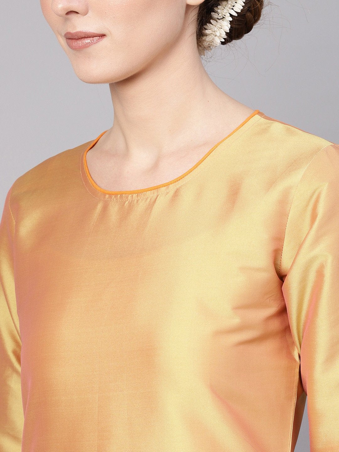 Women Golden & Orange Solid Kurta with Palazzos & Dupatta | NOZ2TOZ - Made In INDIA.