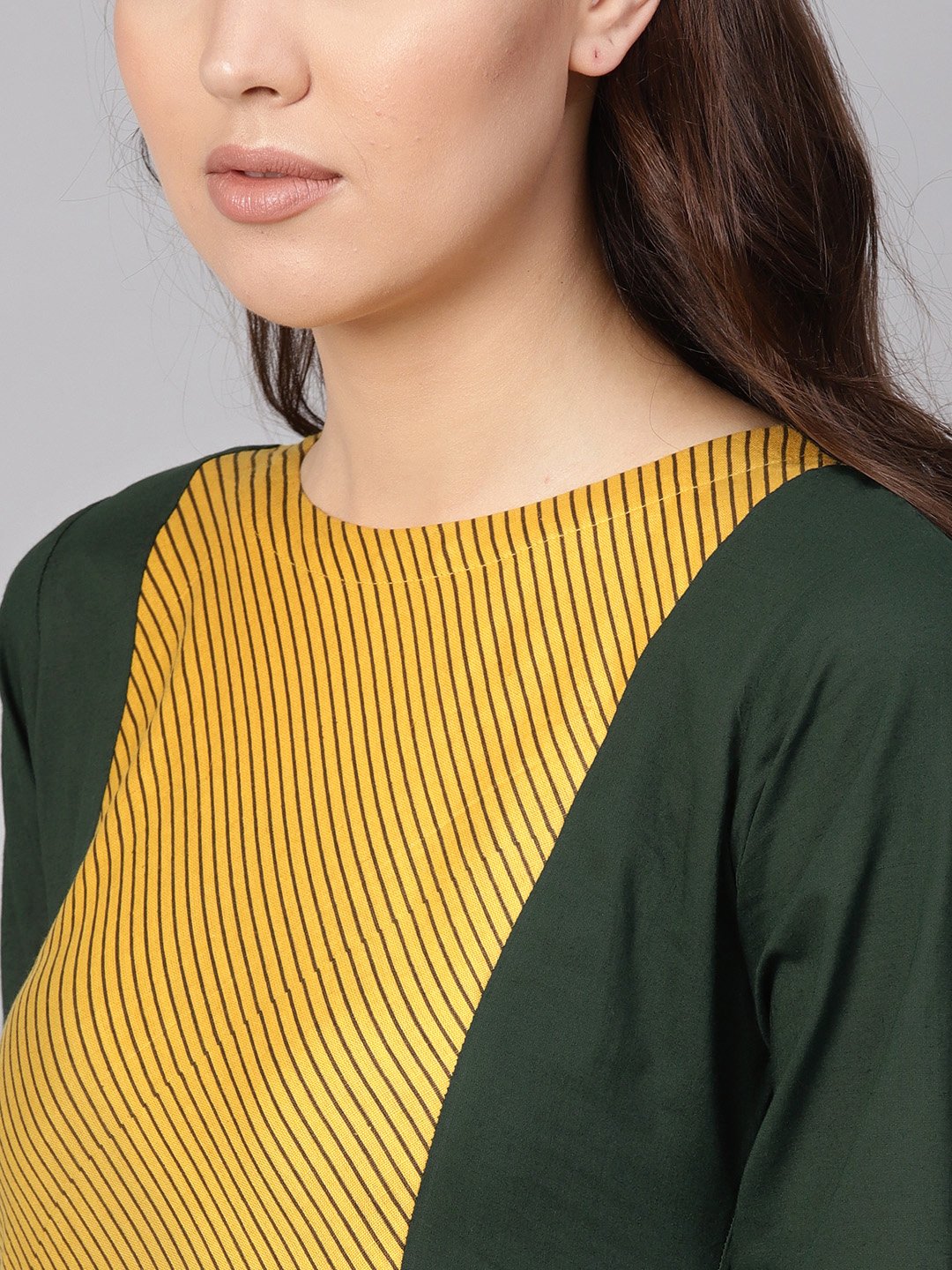 Women Green & Yellow Yoke Design Straight Kurta | NOZ2TOZ - Made In INDIA.