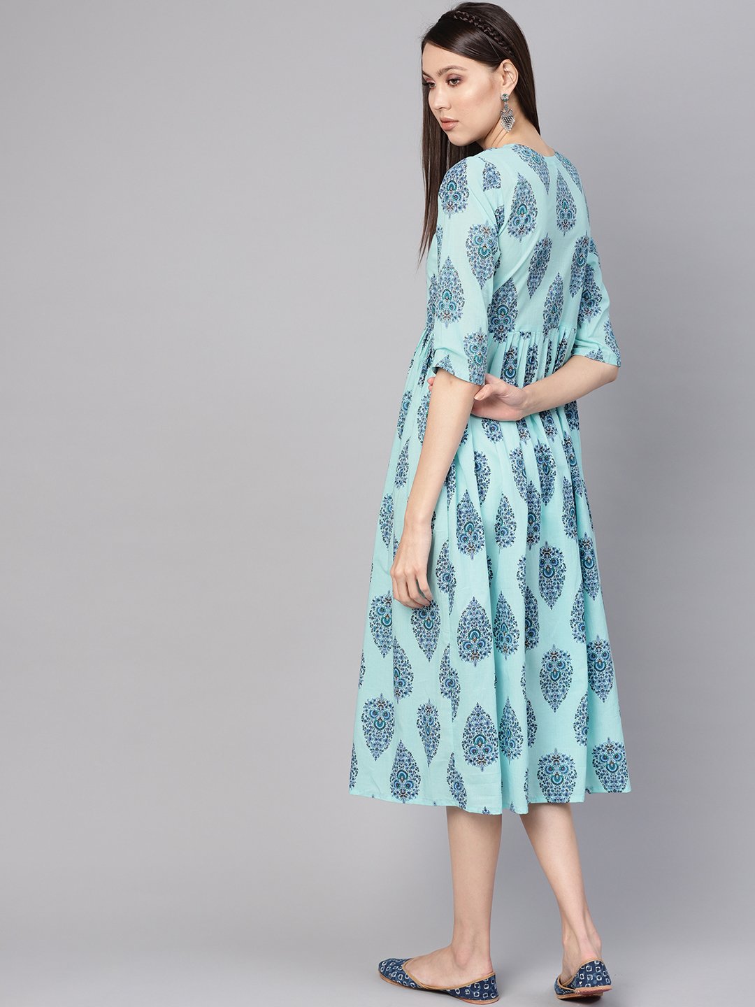 Women Blue Printed A-Line Dress | NOZ2TOZ - Made In INDIA.