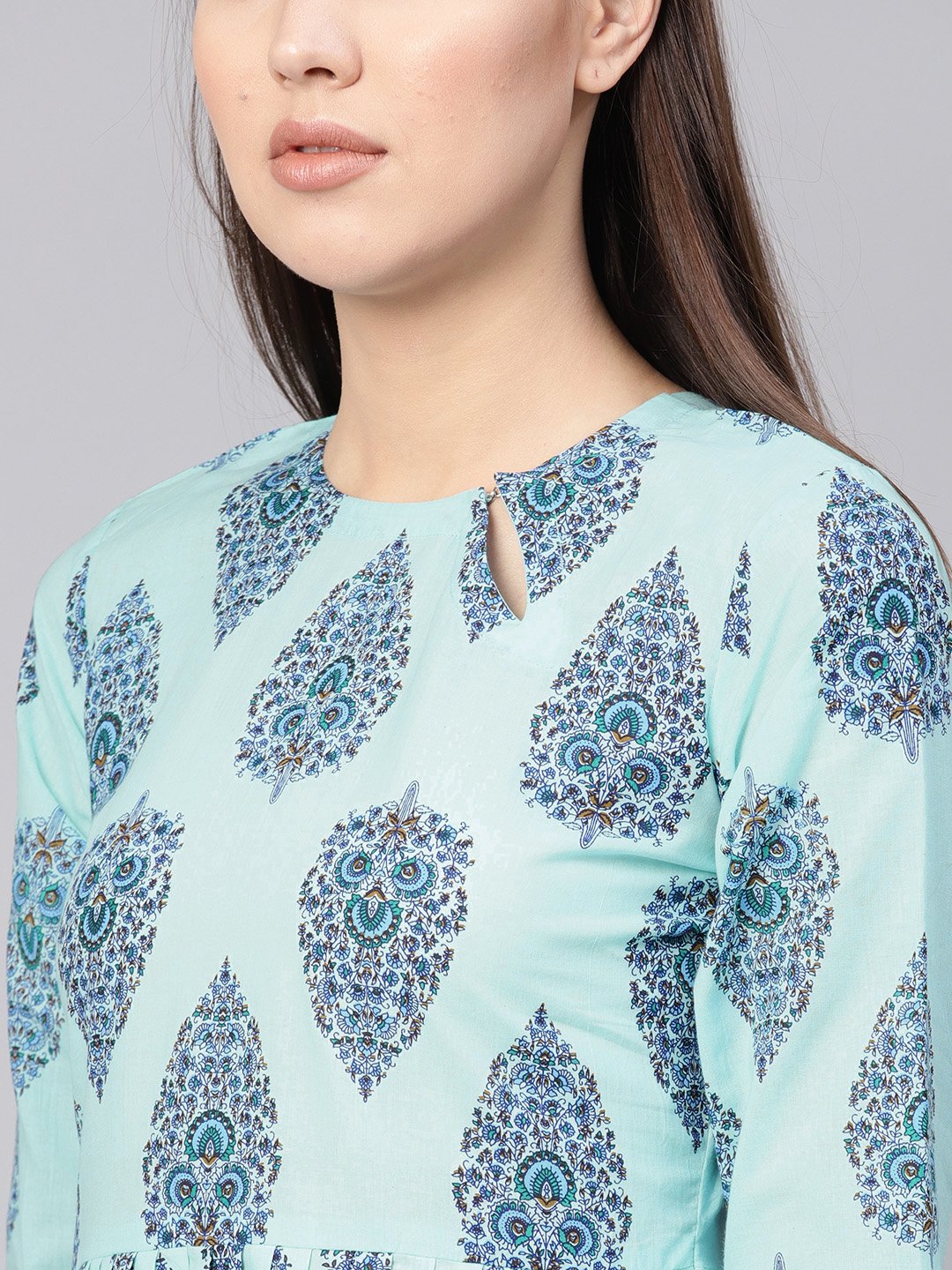 Women Blue Printed A-Line Dress | NOZ2TOZ - Made In INDIA.