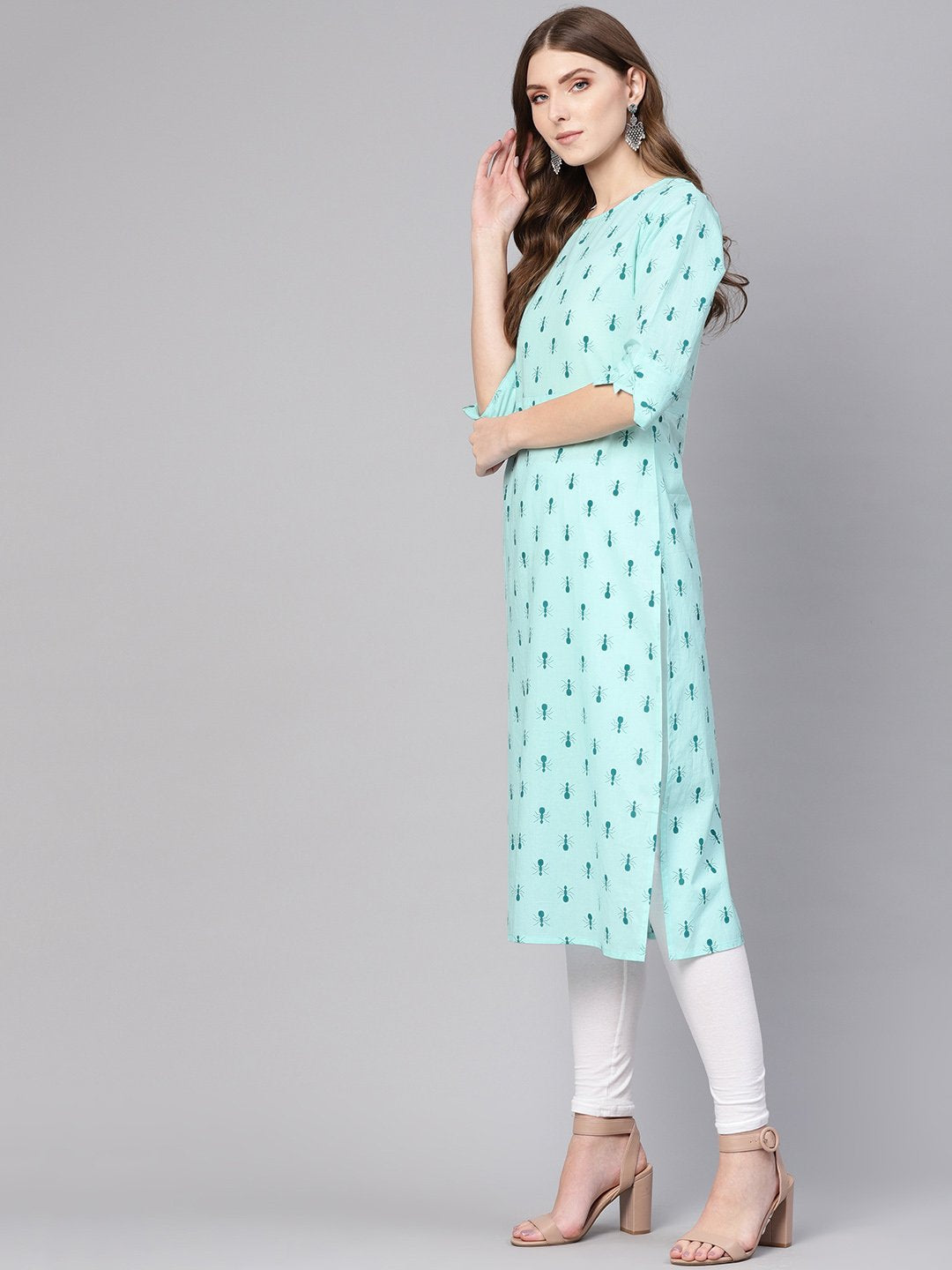 Women Green Printed Straight Kurta | NOZ2TOZ - Made In INDIA.