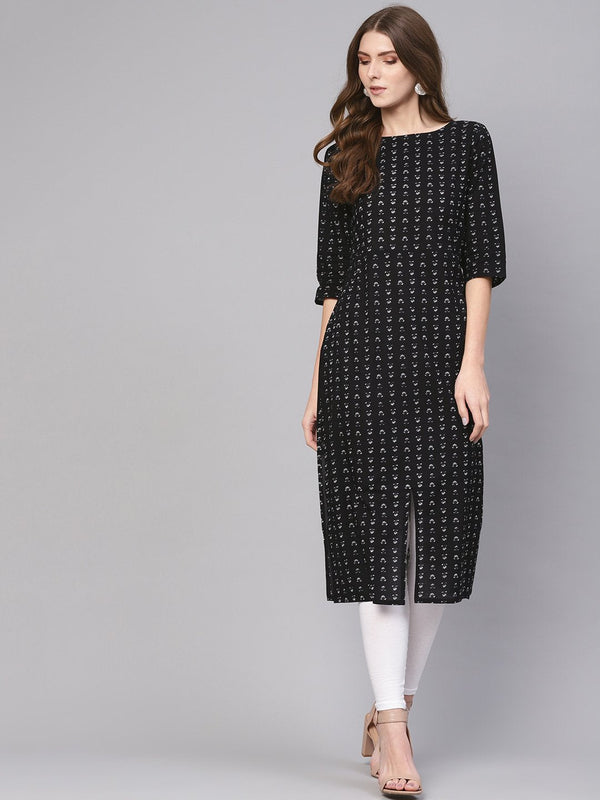 Women Black & White Printed Straight Kurta | NOZ2TOZ - Made In INDIA.