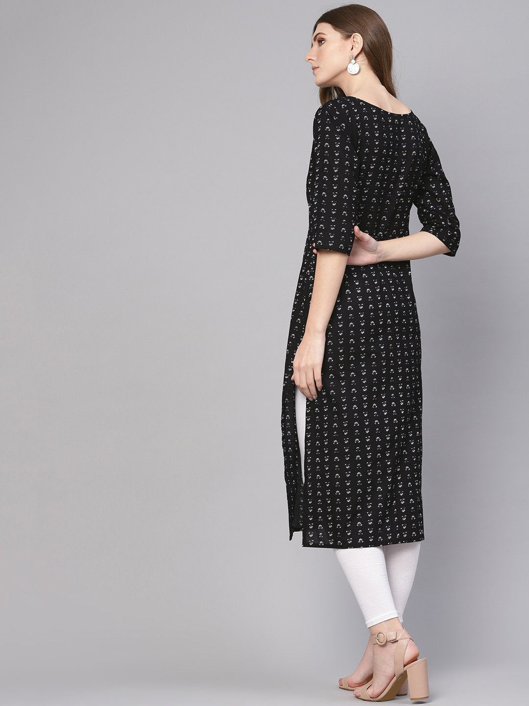 Women Black & White Printed Straight Kurta | NOZ2TOZ - Made In INDIA.