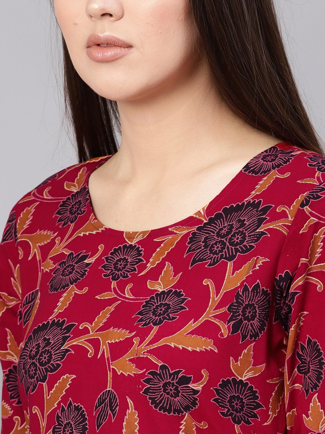 Women Maroon & Black Printed A-Line Dress | NOZ2TOZ - Made In INDIA.