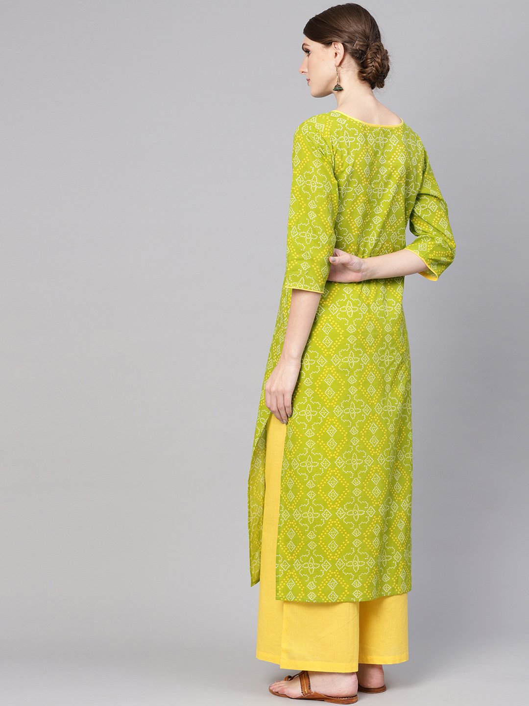 Women Green & Yellow Bandhani Print Kurta with Palazzos | NOZ2TOZ - Made In INDIA.