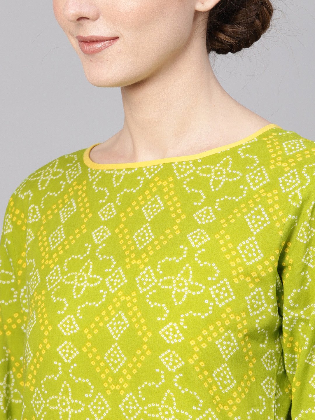 Women Green & Yellow Bandhani Print Kurta with Palazzos | NOZ2TOZ - Made In INDIA.